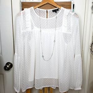 Feminine sheer Swiss dot blouse with cami